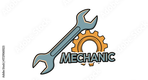 A wrench and a gear with the word Mechanic stylized on it Vector illustration