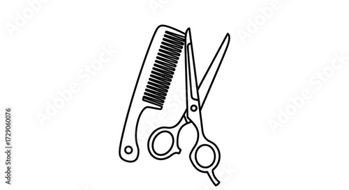 A professional hairdresser's tools: a comb and scissors, essential for styling and cutting hair Vector illustration