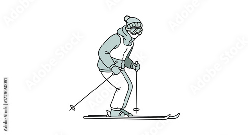A skier gliding down a snowy slope, captured in a dynamic illustration, representing the excitement and freedom of winter sports Vector illustration