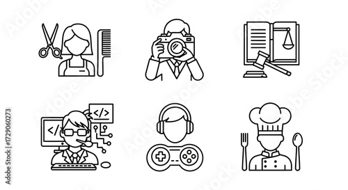 Diverse professions in icon set. Illustrating various careers Vector illustration