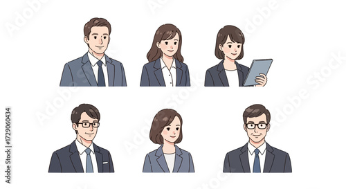 A collection of six diverse business professionals depicted in a set of illustrations, exuding professionalism and competence Vector illustration