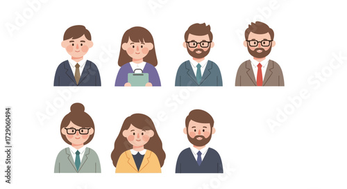 A diverse group of professionals, portrayed in an illustrative style, possibly for a company profile. Each individual is distinct, symbolizing a range of characters Vector illustration
