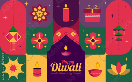 Indian festival of lights Happy Diwali, holiday Background, Diwali celebration greeting card, abstract vector illustration design.