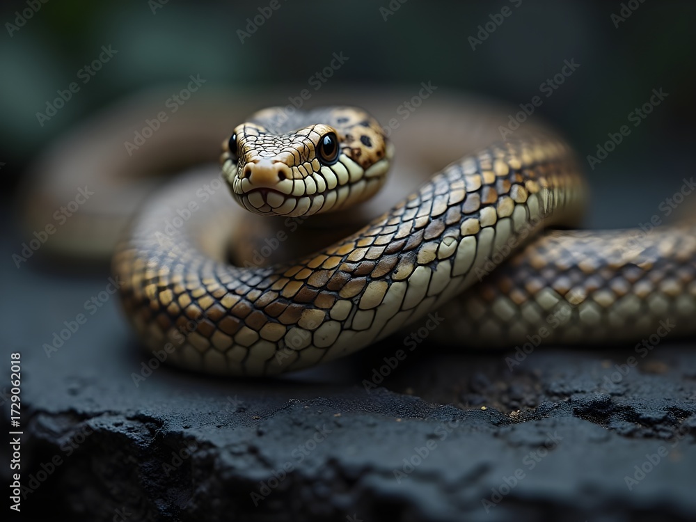 Obraz premium Alert snake resting on dark rock
