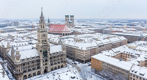 Snowy Winter Landscape of Munich Cityscape.