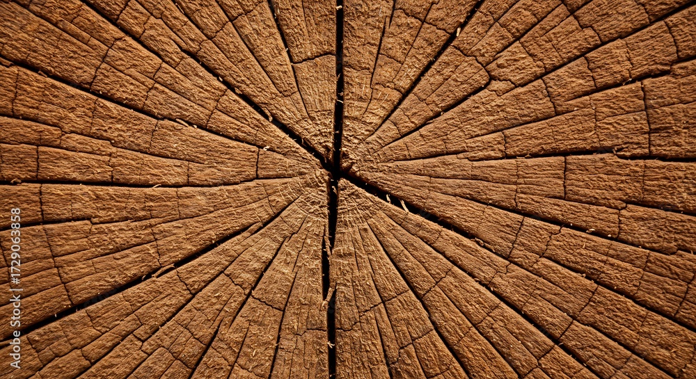 Fototapeta premium Old Weathered Tree Stump with Deep Radial Cracks.