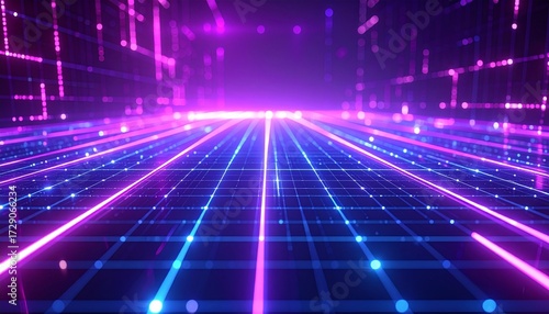 Abstract Tech Grid with Neon Glow