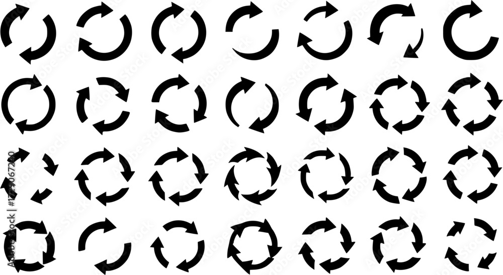 Fototapeta premium Set of Circular Arrows: Different Styles and Directional Vectors for Recycle, Refresh, and Update Concepts