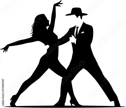 Silhouette of a Man and Woman Tango Dancing in Elegant Style