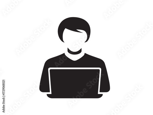 User with laptop silhouette icon vector illustration solid black symbol