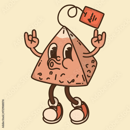 Rockstar pyramid black tea bag mascot. Strong English Breakfast and Yunnan rebel retro character