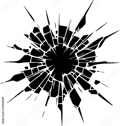 Broken Shattered Glass Crack Explosion Vector Icon for Design