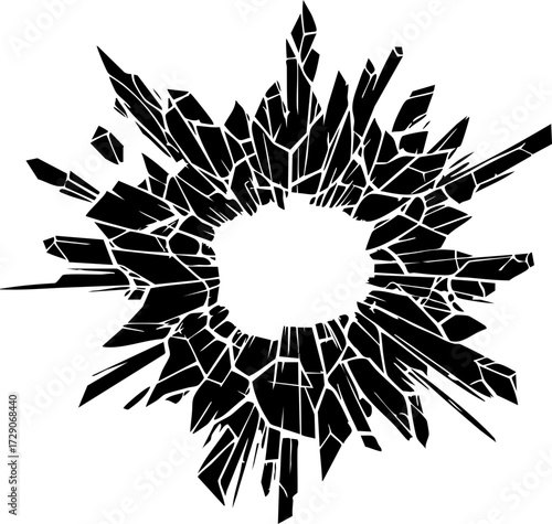 Broken Shattered Glass Crack Explosion Vector Icon for Design