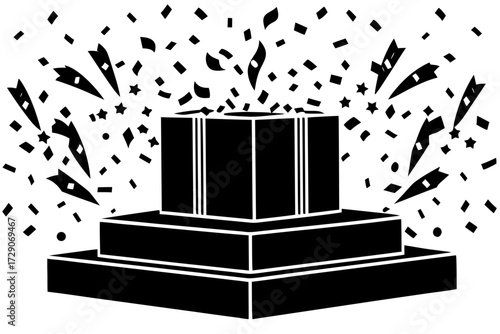 black and white gift box with confetti