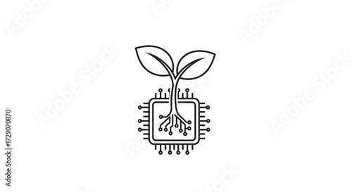 Sustainable technology innovation concept with plant and microchip illustration