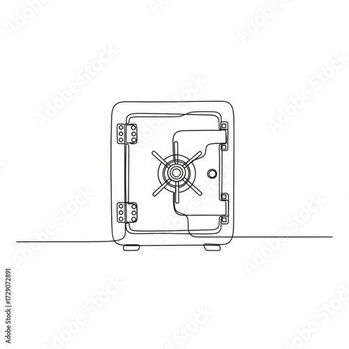Line art illustration of a safe with a combination lock, showcasing security features and design elements, representing safety and protection in a minimalist style	