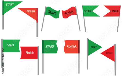 Waving Flag Icons Collection – Start and Finish Sports Flags, Map Pointer Pins, Realistic Vector Design