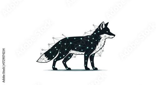 Connected fox: A stylized representation of an animal embodying network connections and modern
