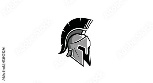 Illustration presenting an ancient greek helmet with symbolic design with solid background
