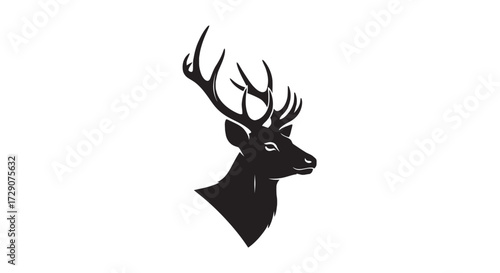 Silhouette of a majestic deer head with large antlers, facing left, on a white background.