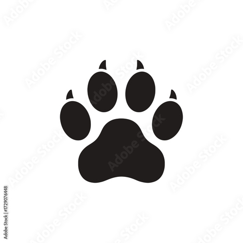 Black paw print with five toes on a white background.