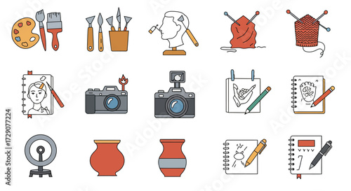 Row of icons depicting various art and craft supplies and activities