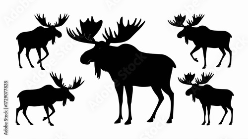 Vector silhouette moose illustration in multiple poses scalable graphic design asset silhouette white background