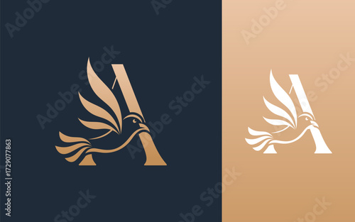 Abstract Initial letter A and Bird logo design vector illustration