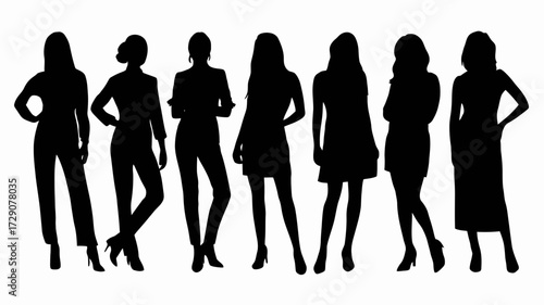Vector silhouette of women in 10 poses scalable illustration for design projects silhouette white background