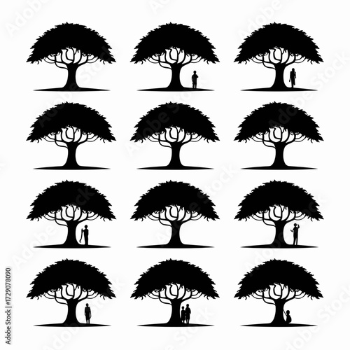 Vector silhouette tree collection in various poses for design projects scalable eps silhouette white background
