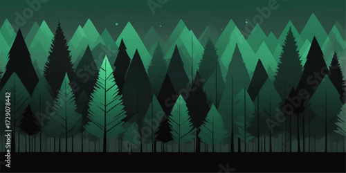 Digital music sound waves illustration on a green forest landscape background