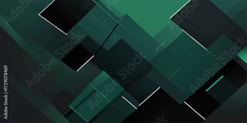 The abstract green background features a geometric pattern of 3d cube square shapes, creating a futuristic texture illustration