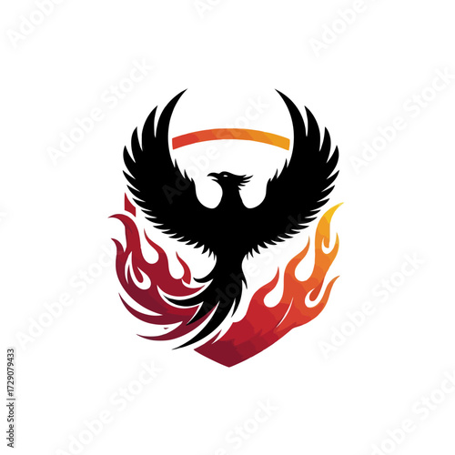 A striking logo featuring a black phoenix rising from flames, with a stylized design.