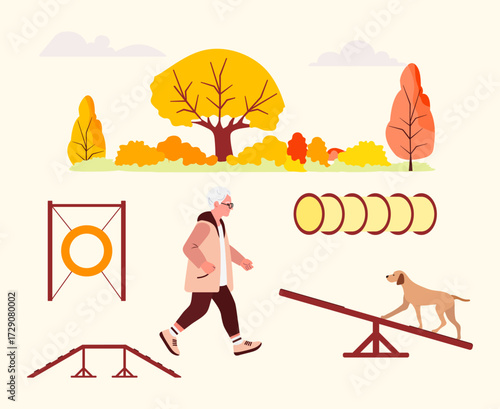 Retired people Walk Dog training Agility Activity