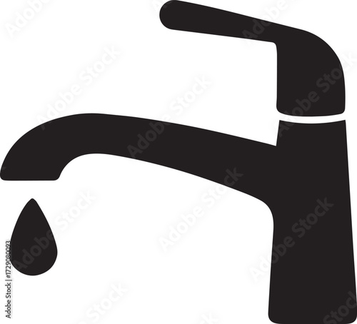 Black faucet silhouette vector icon for kitchen or bathroom