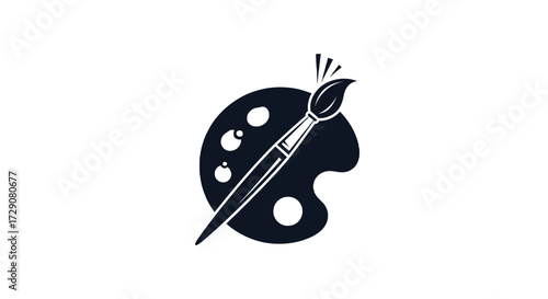 Black and white illustration of an artist's palette with a paintbrush, representing creativity.