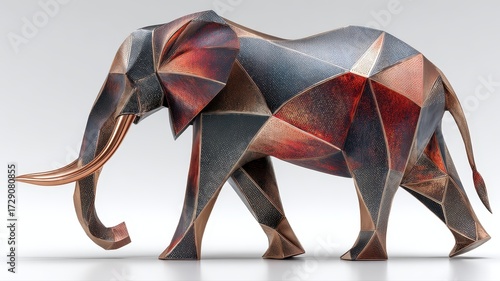Polished Abstract Elephant Sculpture in Geometric Design Style