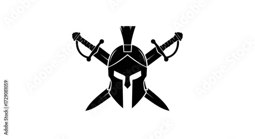 Spartan warrior helmet with crossing swords vector design for strength emblem
