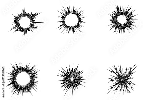 Set of Broken Shattered Glass Crack Explosion Vector Icons for Design