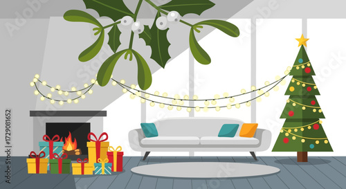 Holiday cheer: a cozy christmas living room scene with festive decorations and a comforting