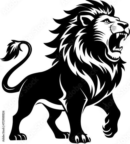 Proud lion roaring silhouette  vector black , white background 