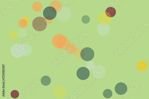 Scattered translucent circles in muted earthy tones on a light green background abstract dots