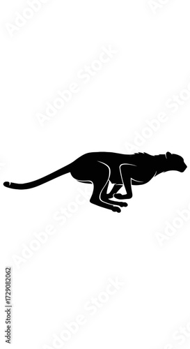 Silhouette of a running panther, showcasing its sleek form and powerful stride against a white background.