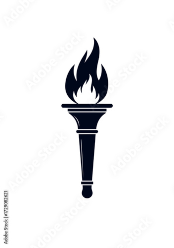 A stylized black silhouette of a torch with a flame at the top, symbolizing light and knowledge.