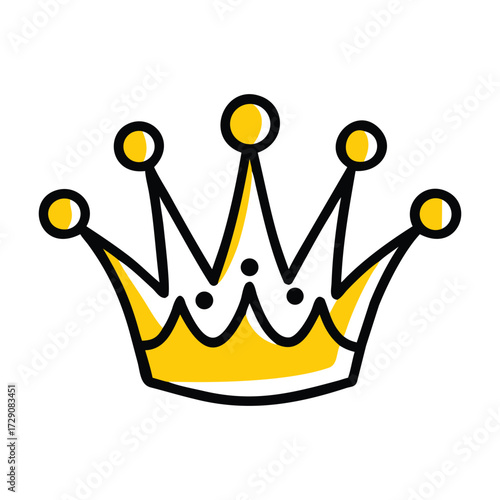 Hand-drawn golden crown royalty symbol simple art icon isolated