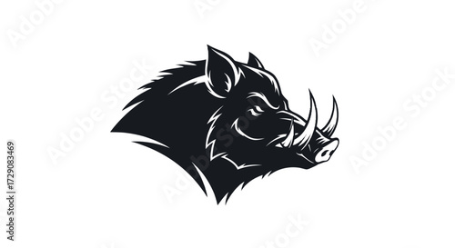 Stylized black wild boar head illustration with prominent tusks, depicted in profile against a white background.