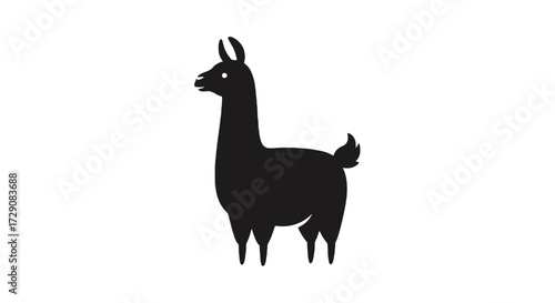Silhouette of a llama standing against a white background.