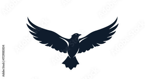 Stylized silhouette of a bird with outstretched wings against a white background.