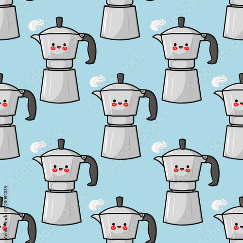 Cute coffee French press and beans pattern