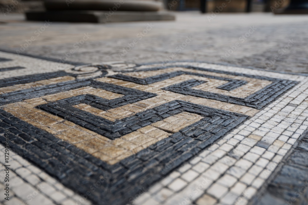 Naklejka premium Ancient circular mosaic forms an intricate labyrinth pattern